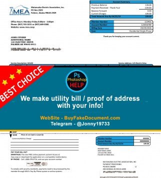 MEA Alaska electricity utility bill Sample Fake utility bill